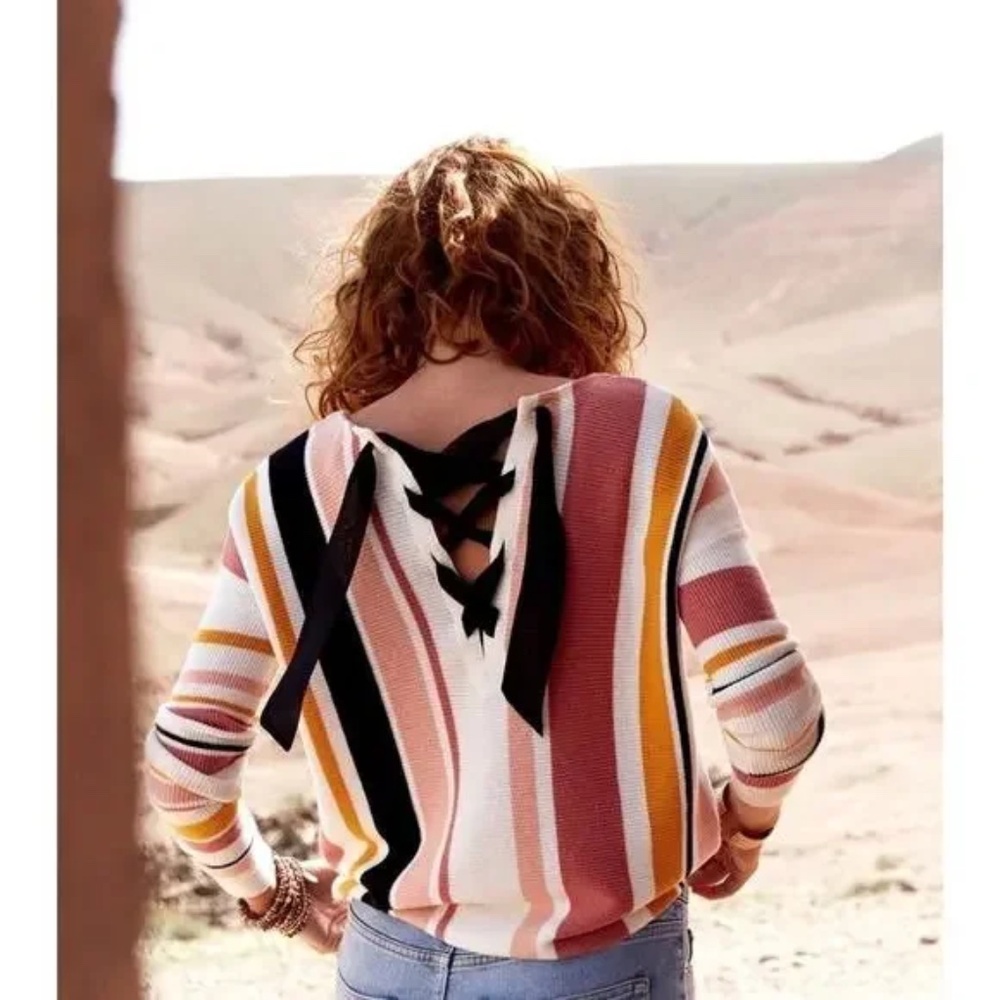 Sezane Pima Merino/Cotton Sweater in Colored Stripes Size XS